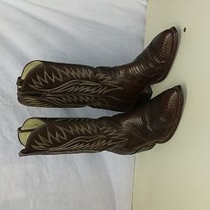 Dan Post Cowboy Boots Snakeskin Brown 10 Vintage